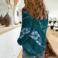 Aloha Hawaii Floral Tapa Women Casual Shirt Patchwork Teal LT7 - Polynesian Pride