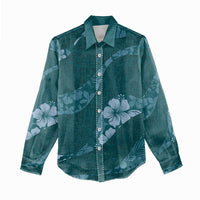 Aloha Hawaii Floral Tapa Women Casual Shirt Patchwork Teal LT7 - Polynesian Pride