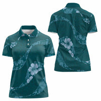 Aloha Hawaii Floral Tapa Women Polo Shirt Patchwork Teal LT7 - Polynesian Pride