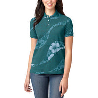 Aloha Hawaii Floral Tapa Women Polo Shirt Patchwork Teal LT7 - Polynesian Pride
