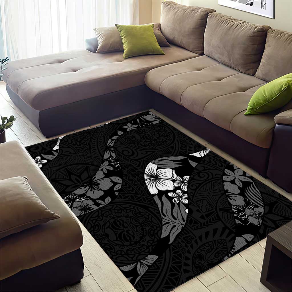 Aloha Hawaii Floral Tapa Area Rug Patchwork Charcoal LT7 - Polynesian Pride