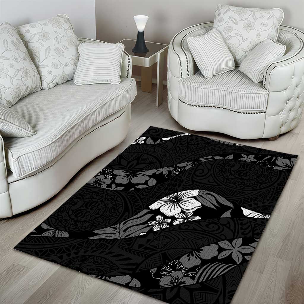 Aloha Hawaii Floral Tapa Area Rug Patchwork Charcoal LT7 - Polynesian Pride