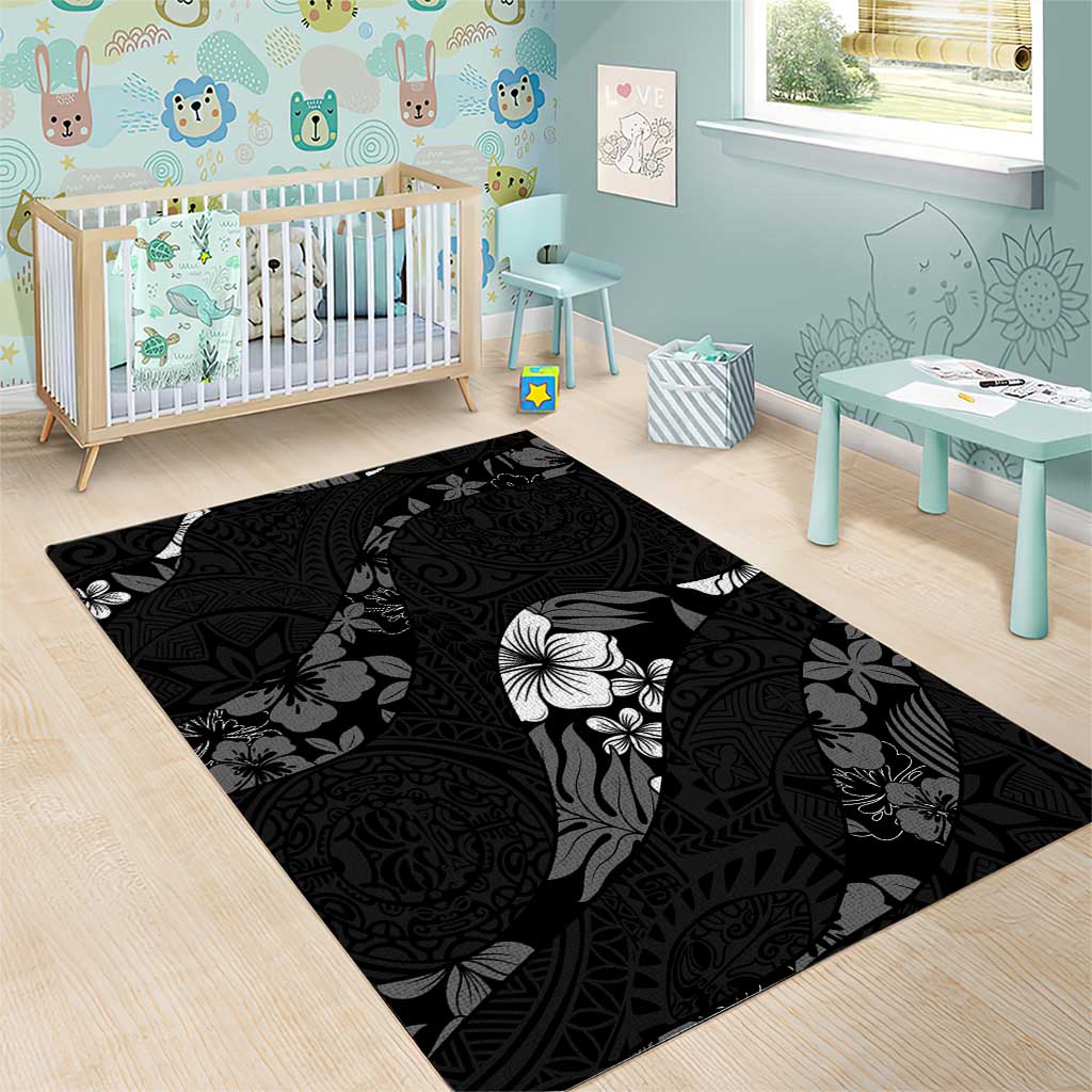 Aloha Hawaii Floral Tapa Area Rug Patchwork Charcoal LT7 - Polynesian Pride