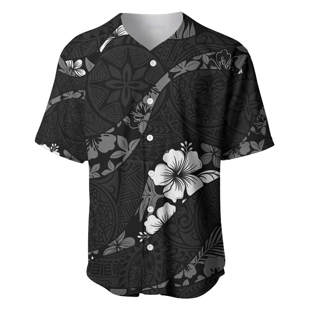 Aloha Hawaii Floral Tapa Baseball Jersey Patchwork Charcoal LT7 Charcoal - Polynesian Pride