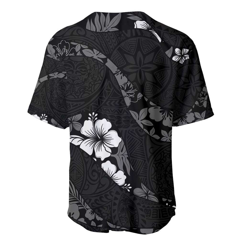 Aloha Hawaii Floral Tapa Baseball Jersey Patchwork Charcoal LT7 - Polynesian Pride
