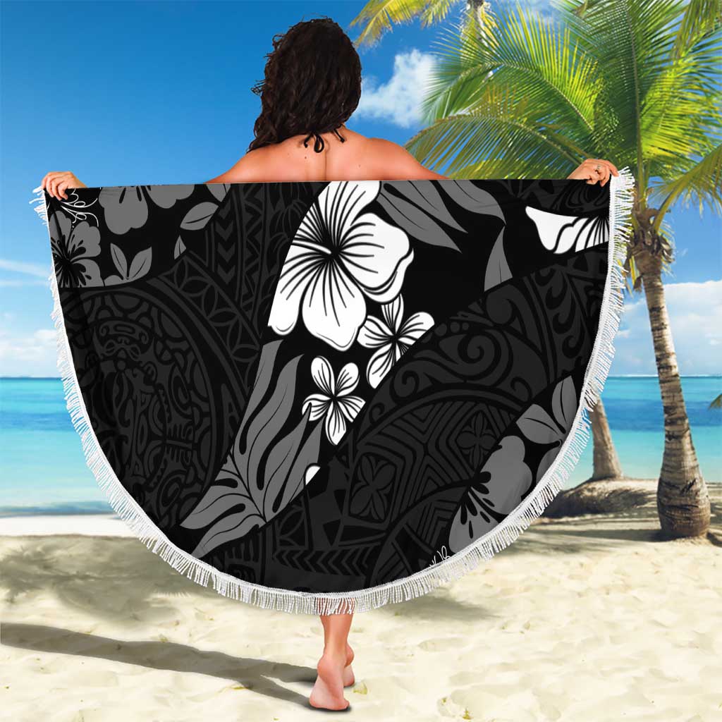 Aloha Hawaii Floral Tapa Beach Blanket Patchwork Charcoal LT7 - Polynesian Pride