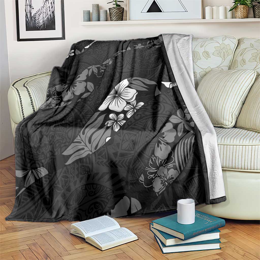 Aloha Hawaii Floral Tapa Blanket Patchwork Charcoal LT7 Charcoal - Polynesian Pride