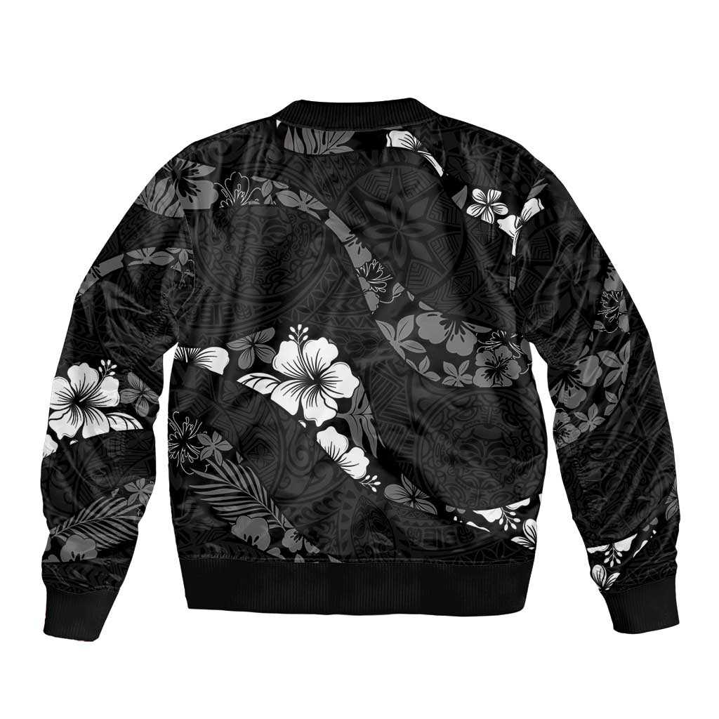 Aloha Hawaii Floral Tapa Bomber Jacket Patchwork Charcoal LT7 - Polynesian Pride