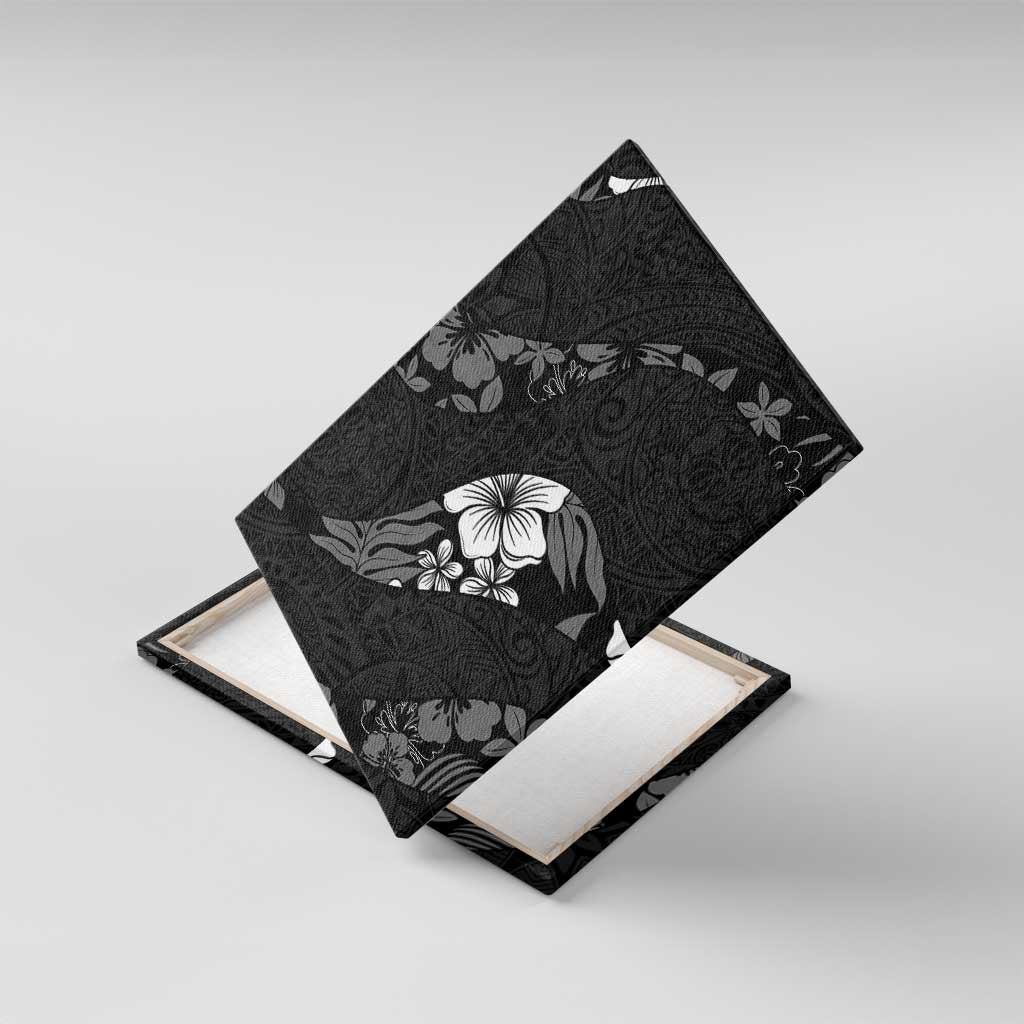 Aloha Hawaii Floral Tapa Canvas Wall Art Patchwork Charcoal LT7 With Frame Charcoal - Polynesian Pride