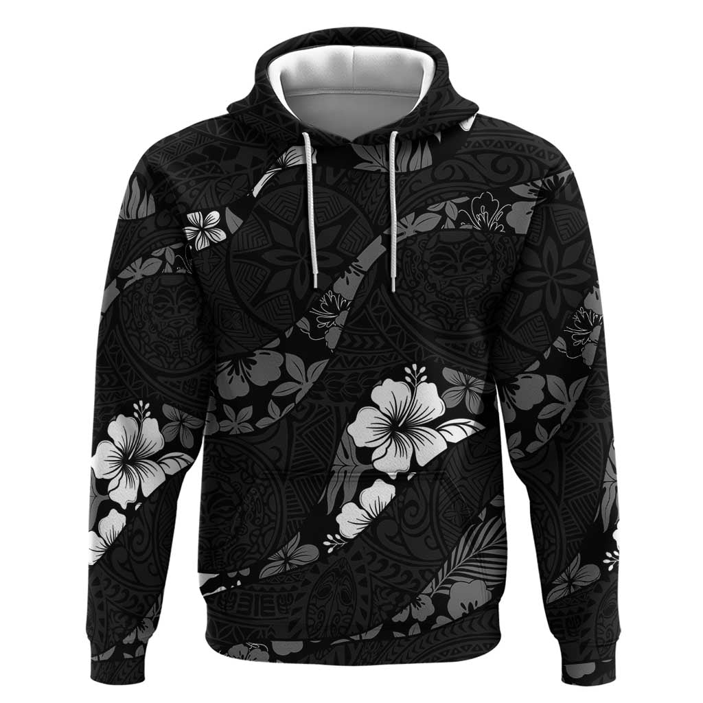 Aloha Hawaii Floral Tapa Hoodie Patchwork Charcoal LT7 Pullover Hoodie Charcoal - Polynesian Pride