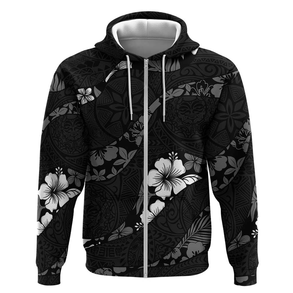 Aloha Hawaii Floral Tapa Hoodie Patchwork Charcoal LT7 Zip Hoodie Charcoal - Polynesian Pride