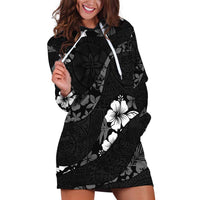 Aloha Hawaii Floral Tapa Hoodie Dress Patchwork Charcoal LT7 Charcoal - Polynesian Pride