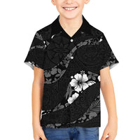 Aloha Hawaii Floral Tapa Kid Hawaiian Shirt Patchwork Charcoal LT7 Kid Charcoal - Polynesian Pride