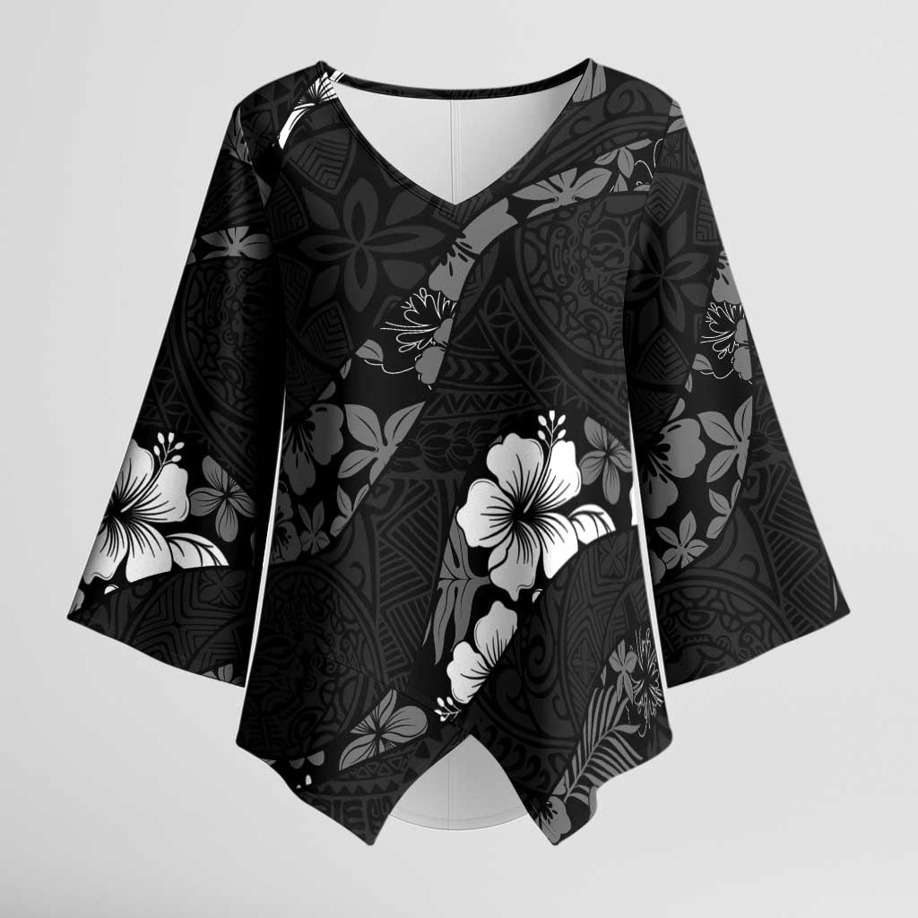 Aloha Hawaii Floral Tapa Kimono Sleeve Blouse Patchwork Charcoal LT7 Female Charcoal - Polynesian Pride