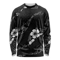 Aloha Hawaii Floral Tapa Long Sleeve Shirt Patchwork Charcoal LT7 Unisex Charcoal - Polynesian Pride
