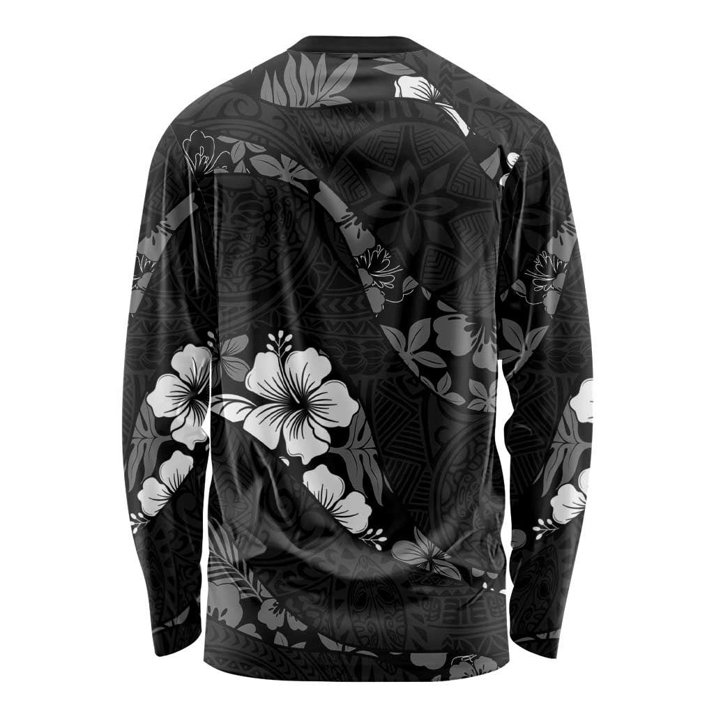 Aloha Hawaii Floral Tapa Long Sleeve Shirt Patchwork Charcoal LT7 - Polynesian Pride