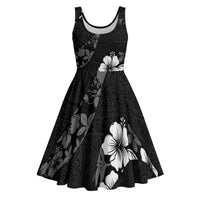 Aloha Hawaii Floral Tapa Midi Dress Patchwork Charcoal LT7 Charcoal - Polynesian Pride