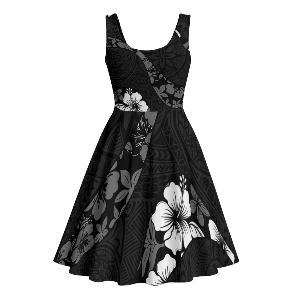 Aloha Hawaii Floral Tapa Midi Dress Patchwork Charcoal LT7 - Polynesian Pride