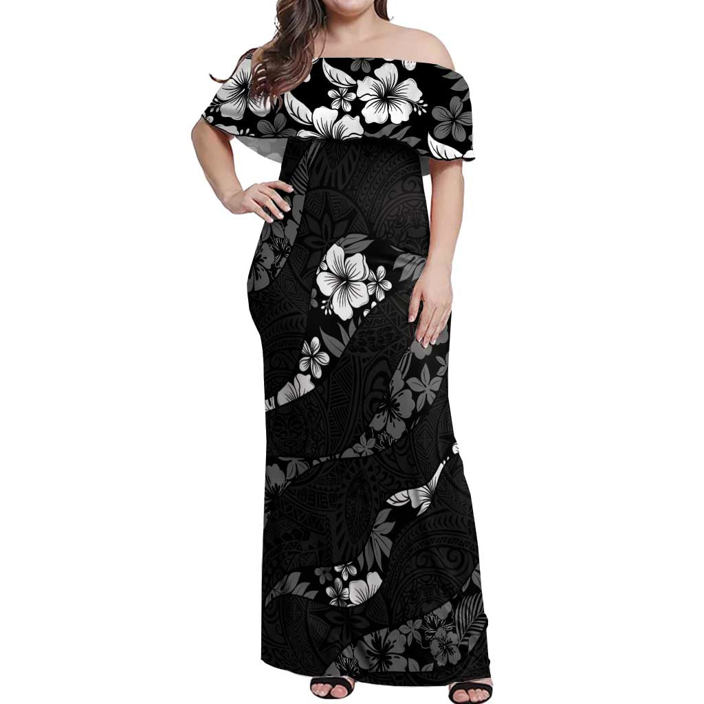 Aloha Hawaii Floral Tapa Off Shoulder Maxi Dress Patchwork Charcoal LT7 Women Charcoal - Polynesian Pride