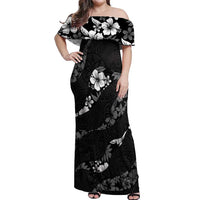 Aloha Hawaii Floral Tapa Off Shoulder Maxi Dress Patchwork Charcoal LT7 Women Charcoal - Polynesian Pride