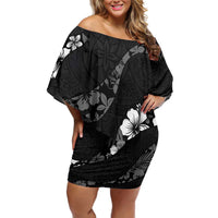 Aloha Hawaii Floral Tapa Off Shoulder Short Dress Patchwork Charcoal LT7 Women Charcoal - Polynesian Pride