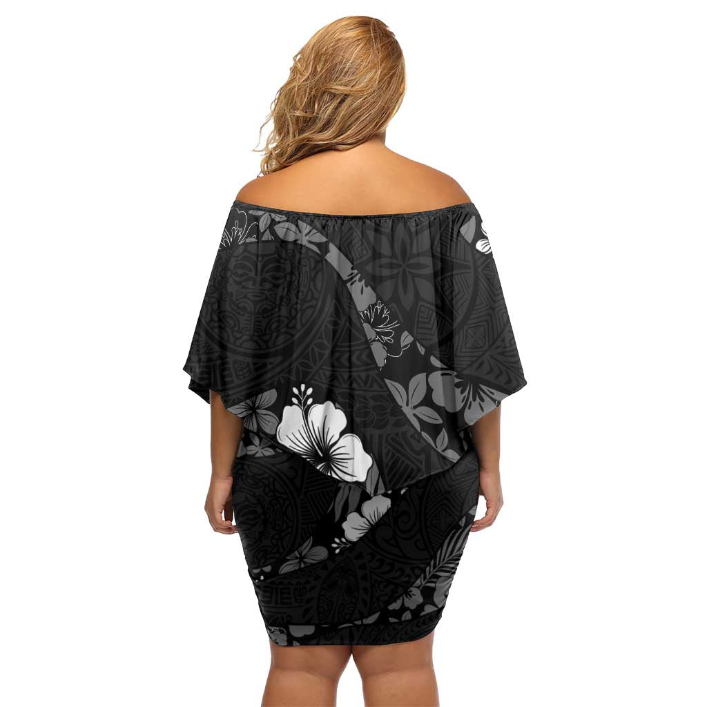 Aloha Hawaii Floral Tapa Off Shoulder Short Dress Patchwork Charcoal LT7 - Polynesian Pride