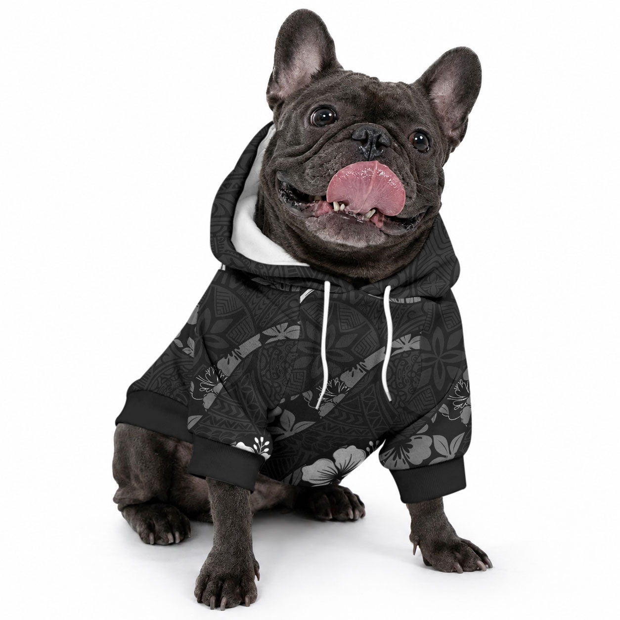 Aloha Hawaii Floral Tapa Pet Hoodie Patchwork Charcoal