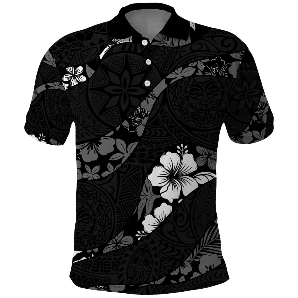 Aloha Hawaii Floral Tapa Polo Shirt Patchwork Charcoal LT7 Charcoal - Polynesian Pride