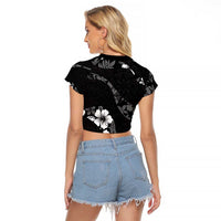 Aloha Hawaii Floral Tapa Raglan Cropped T Shirt Patchwork Charcoal LT7 - Polynesian Pride