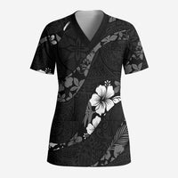 Aloha Hawaii Floral Tapa Scrub Top Patchwork Charcoal LT7 Adult Charcoal - Polynesian Pride