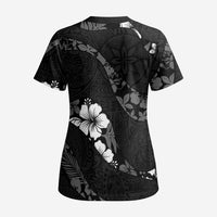 Aloha Hawaii Floral Tapa Scrub Top Patchwork Charcoal LT7 - Polynesian Pride