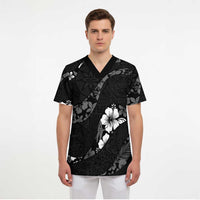 Aloha Hawaii Floral Tapa Scrub Top Patchwork Charcoal LT7 - Polynesian Pride