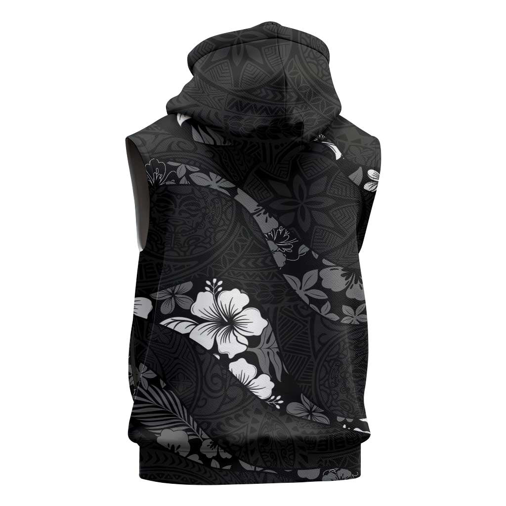 Aloha Hawaii Floral Tapa Sleeveless Hoodie Patchwork Charcoal LT7 - Polynesian Pride