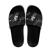 Aloha Hawaii Floral Tapa Slide Sandals Patchwork Charcoal LT7 Charcoal - Polynesian Pride