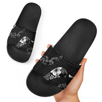 Aloha Hawaii Floral Tapa Slide Sandals Patchwork Charcoal LT7 - Polynesian Pride