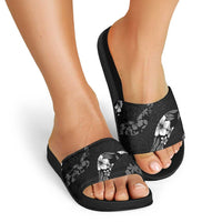 Aloha Hawaii Floral Tapa Slide Sandals Patchwork Charcoal LT7 - Polynesian Pride