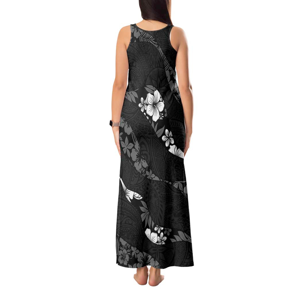 Aloha Hawaii Floral Tapa Tank Maxi Dress Patchwork Charcoal LT7 - Polynesian Pride