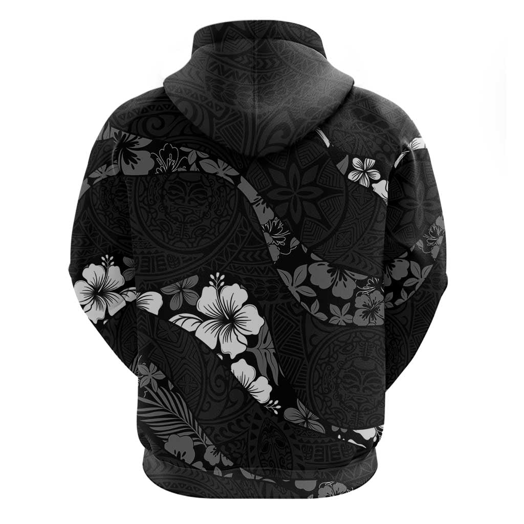 Aloha Hawaii Floral Tapa Zip Hoodie Patchwork Charcoal LT7 - Polynesian Pride
