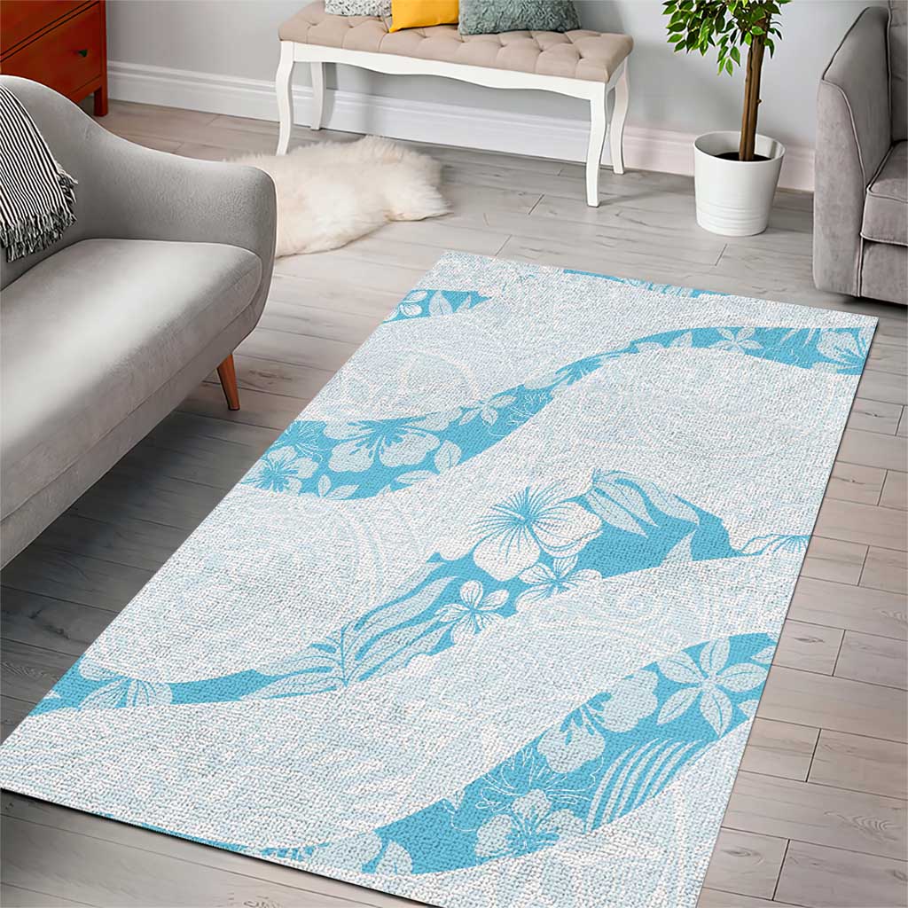 Aloha Hawaii Floral Tapa Area Rug Patchwork Turquoise LT7 - Polynesian Pride