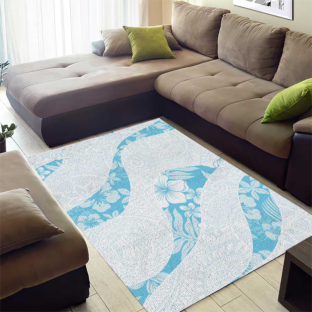 Aloha Hawaii Floral Tapa Area Rug Patchwork Turquoise LT7 - Polynesian Pride