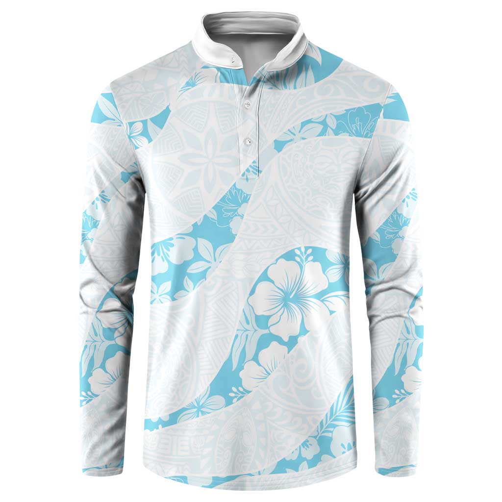 Aloha Hawaii Floral Tapa Button Sweatshirt Patchwork Turquoise LT7 Turquoise - Polynesian Pride