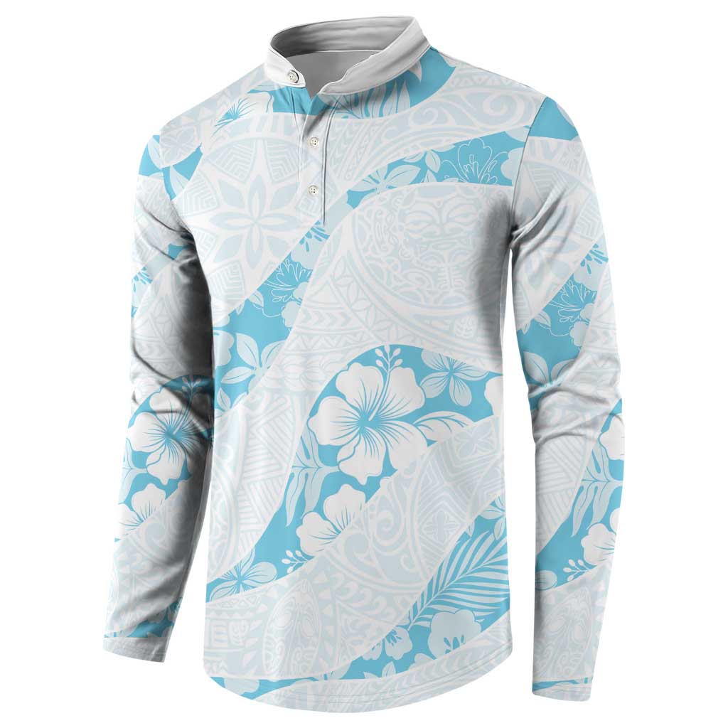 Aloha Hawaii Floral Tapa Button Sweatshirt Patchwork Turquoise LT7 - Polynesian Pride