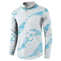 Aloha Hawaii Floral Tapa Button Sweatshirt Patchwork Turquoise LT7 - Polynesian Pride