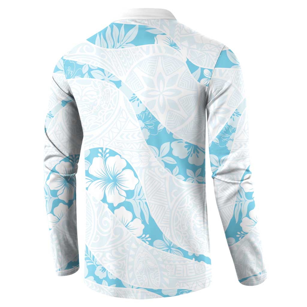 Aloha Hawaii Floral Tapa Button Sweatshirt Patchwork Turquoise LT7 - Polynesian Pride