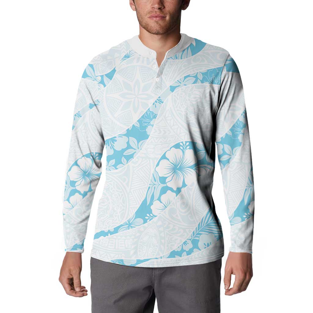 Aloha Hawaii Floral Tapa Button Sweatshirt Patchwork Turquoise LT7 - Polynesian Pride
