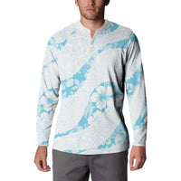Aloha Hawaii Floral Tapa Button Sweatshirt Patchwork Turquoise LT7 - Polynesian Pride