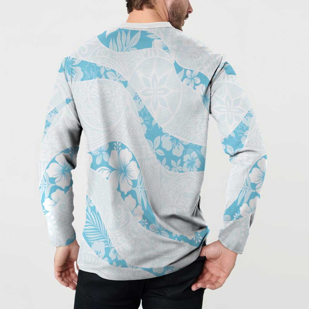 Aloha Hawaii Floral Tapa Button Sweatshirt Patchwork Turquoise LT7 - Polynesian Pride
