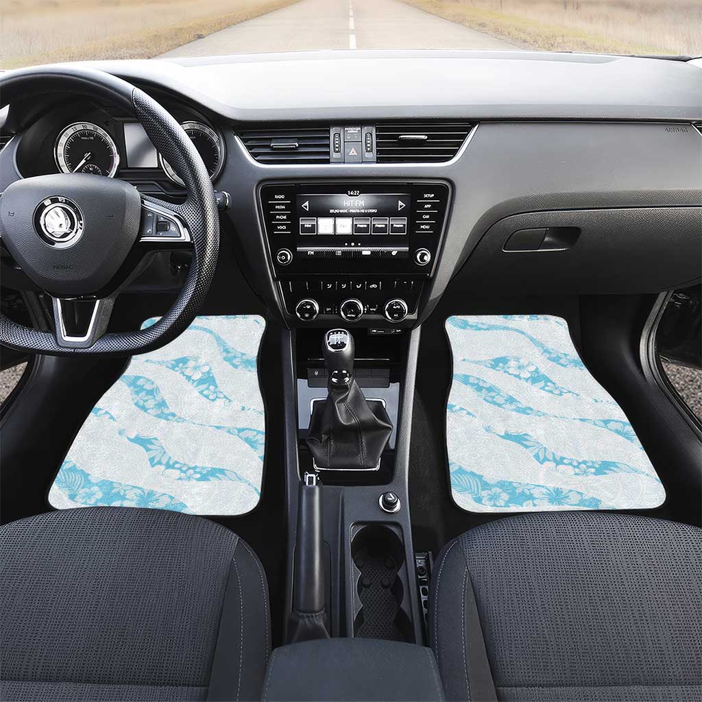 Aloha Hawaii Floral Tapa Car Mats Patchwork Turquoise LT7 Set 2pcs - Front Turquoise - Polynesian Pride