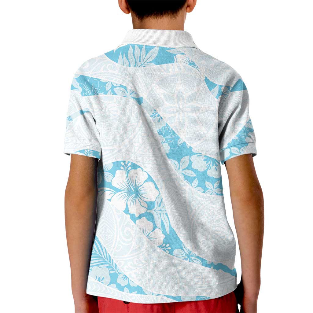 Aloha Hawaii Floral Tapa Kid Polo Shirt Patchwork Turquoise LT7 - Polynesian Pride