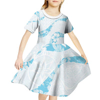 Aloha Hawaii Floral Tapa Kid Short Sleeve Dress Patchwork Turquoise LT7 - Polynesian Pride